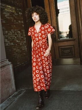 Christy Dawn Crimson Daisy Print Floral Wrap Dress